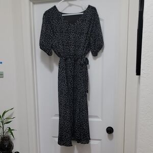 Elegant Black and White Polka Dot Midi Dress